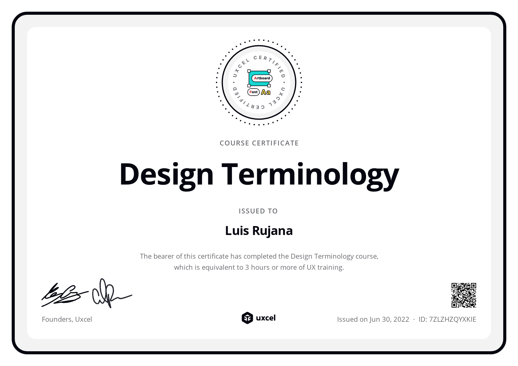 Luis Rujana's certificate